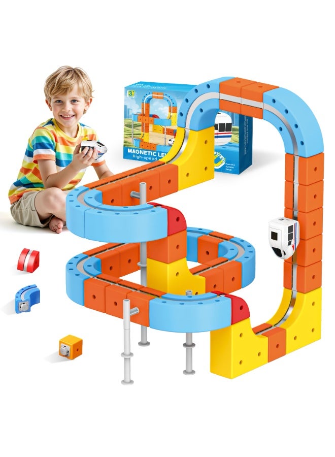 TOY GARDEN 80 Pieces Electric Train Set Toy for Boys and Girls Cube Track Magnetic Block with Gift 3D Train Flexible Car Racing Track Children High Quality Educational Building Set Creative Learning Gift Set - Image 1